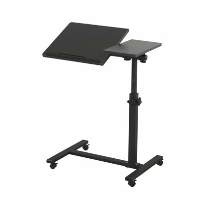 Picture of TigerDad Overbed Bedside Desk Mobile Rolling Laptop Stand Tilting Overbed Table with Wheels Height Adjustable Tray Table for Laptop Bed Sofa Side Table (Black)