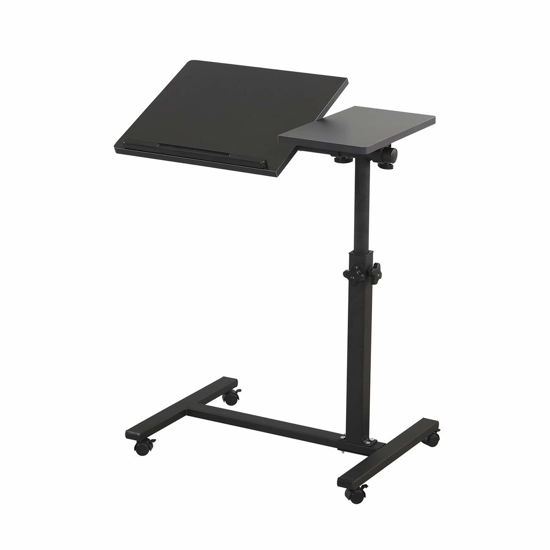 Picture of TigerDad Overbed Bedside Desk Mobile Rolling Laptop Stand Tilting Overbed Table with Wheels Height Adjustable Tray Table for Laptop Bed Sofa Side Table (Black)