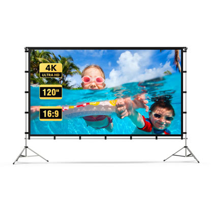 Picture of Projector Screen Outdoor, Vamvo Portable Projector Screen with Aluminum Alloy Stand 120" Foldable Projector Screen, 10 Feet Indoor Movie Screen with Carrying Bag for Home Theater Backyard Movie Night