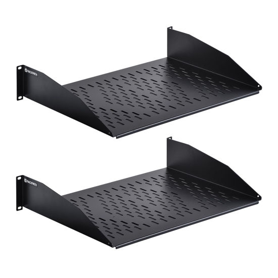 Picture of RackPath 2U Cantilever Universal Rack Shelf - 14in Deep - Rackmount Shelf for 19’’ AV/Network Equipment Racks - 55lbs Capacity - 2 Pack