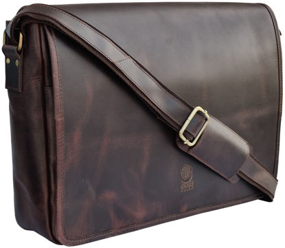 Picture of RUSTIC TOWN Leather Messenger Bag for Men Women - Full Grain Leather Laptop Satchel Office Shoulder Bag (16-Inch, Dark Brown)
