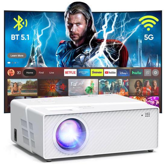 Picture of 5G WiFi Bluetooth Projector with Screen, 16000 Lumens/450 ANSI Real Native 1080P 4K Outdoor Projector for Theater Movies, Synchronize Smartphone, Compatible W/TV Stick/HDMI/PS4