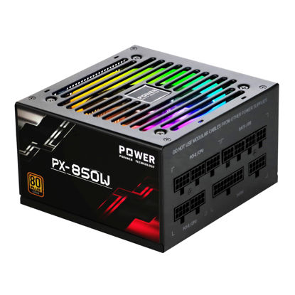 Picture of POINWER 850 Watt Power Supply 80 Plus Gold - Silent 12cm RGB Fan, Full Modular, Active PFC, 105°C Capacitor - High-Performance 850W PSU for Gaming & ATX Case Computers, 5 Year Warranty