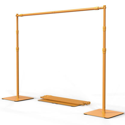 Picture of ShowMaven Backdrop Stand, 8x10 ft Adjustable Photo Backdrop Stand Kit, Heavy Duty Backdrop Stand with Steel Base for Photography, Photo Video Studio, Birthday Parties, Wedding (Golden)