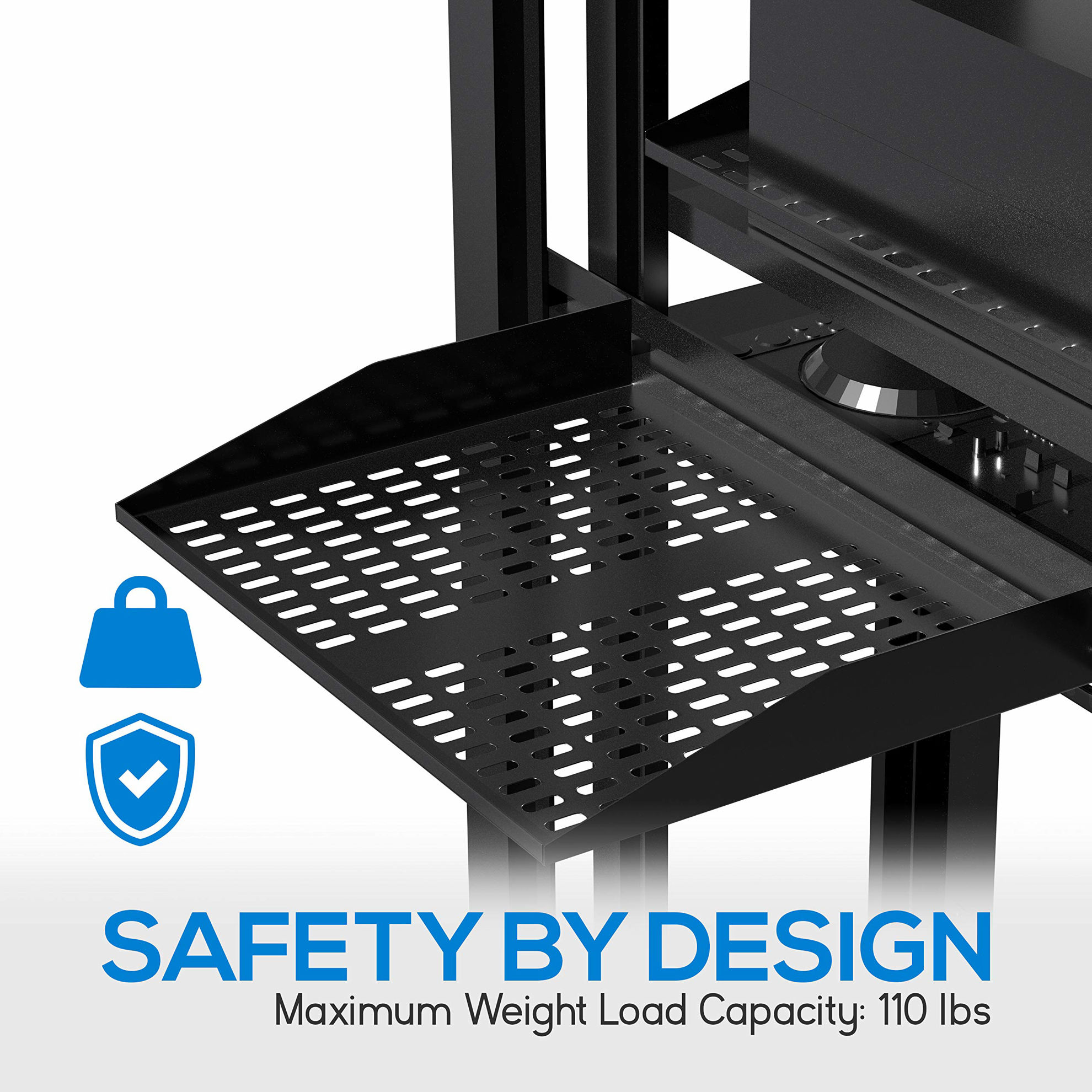thumbnail image 2 of Pyle 2U Universal Server Rack Shelf – Heavy-Duty 19-Inch Mounting Tray, Black Steel 2 of 4