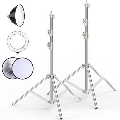 Picture of Anautin 9.2 FT Stainless Steel Light Stand Photography, 2 Pack Heavy Duty Photography Tripod Stand with 1/4” to 3/8” Screw Adapter for Strobe,LED Video Light,Ring Light, Monolight, Softbox