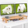 Picture of ROCDEER Bamboo Dual Monitor Shelf for 2 Monitors, Monitor Stand Riser, Underneath Storage for Desk Office Supplies, and Supports for Computer Monitor, Heavy TV Riser up to 130 lbs, Natural