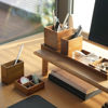 Picture of ROCDEER Bamboo Dual Monitor Shelf for 2 Monitors, Monitor Stand Riser, Underneath Storage for Desk Office Supplies, and Supports for Computer Monitor, Heavy TV Riser up to 130 lbs, Natural