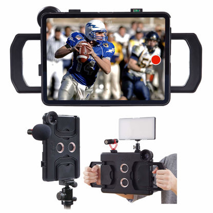 Picture of MegaMount Multimedia Rig Case Stabilizer for Apple iPad Pro 12.9" Latest 2021-22 5th Gen M1 2020 4th GEN and 2018 3rd Gen Attach Lenses Lights Mics for Video Recording. Mounts on Tripods and Monopods