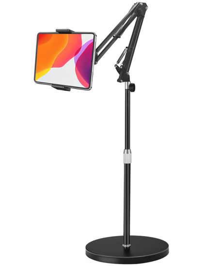 Picture of Tablet Floor Stand, Overhead Bed Phone Stand Angle/Height Adjustable &12 lb Super Stable Base, E-Books Stand Compatible with iPhone,iPad Pro 12.9, Air, Galaxy Tab, Kindle, Phones (4.5''-13''