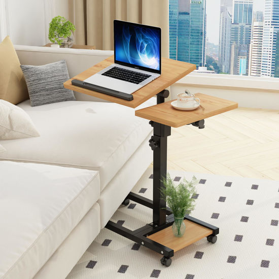 Picture of TigerDad Mobile Adjustable Height Laptop Stand PC Computer Portable Notebook Swivel Laptop Desk Rolling Table Desk Cart Tiltable with Wheels Casters& Mouse Pad Table