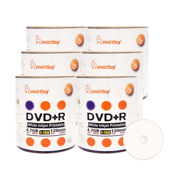 GetUSCart- Smartbuy 600-disc 4.7gb/120min 16x DVD+R White Inkjet Hub ...