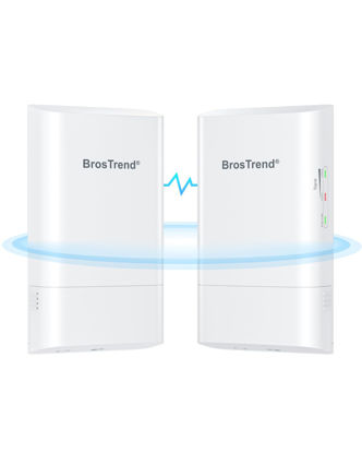 Picture of BrosTrend 5GHz 867Mbps Wireless Bridge, 1KM WiFi Bridge, Long Range Point to Point Outdoor CPE for PtP & PtMP, IP65, Plug and Play, Passive PoE Injector, for Barn Farm Garage Building Shop etc. 2 Pack