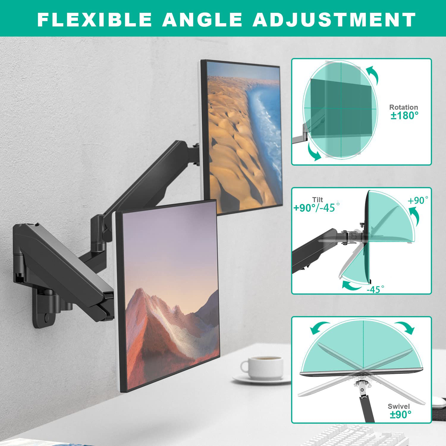 GetUSCart- UPGRAVITY Dual Monitor Wall Mount, Double Monitor Wall Stand ...