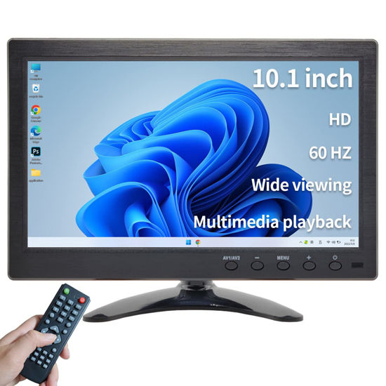 Picture of Qcvoruno 10.1 inch Security Monitor & Displays, 1024 * 600 Resolution, HD/BNC/AV/VGA/USB Input, Built-in Dual Speakers Portable LCD Monitor, Suitable for Game CCTV PC DVD DSLR
