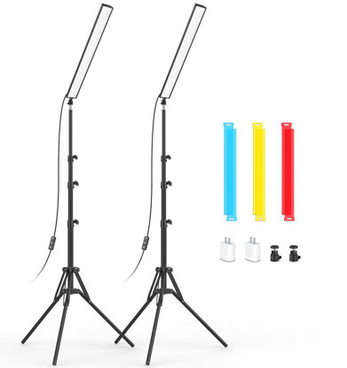 Picture of Unicucp 2-Pack LED Video Light Stick with 62.99'' Tripod Stand/Color Filter, 5600K Studio Light Photography Wand Lighting Kit for Game Streaming/Video Recording/Content Creation/Portrait, USB Charger