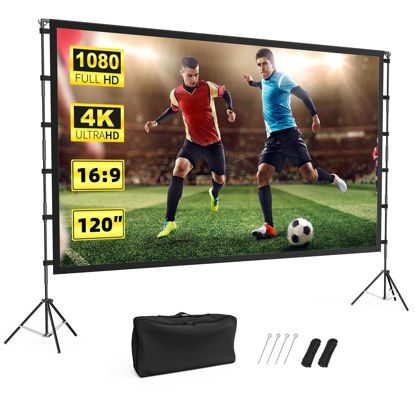 Picture of Projector Screen Outdoor, Vamvo Projector Screen with Stand Portable 120" Foldable Projector Screen, 10 Feet Indoor Movie Screen with Carrying Bag for Home Theater Backyard Movie Night