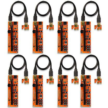 Picture of AAAwave PCIE Riser VER 011 PRO 1x to 16x Graphic Extension for GPU Mining 60cm USB 3.0 Cable, 10 Solid Capacitors, 12 Led Lights, 2X 6PIN and 2 Power Options (Pack of 8)