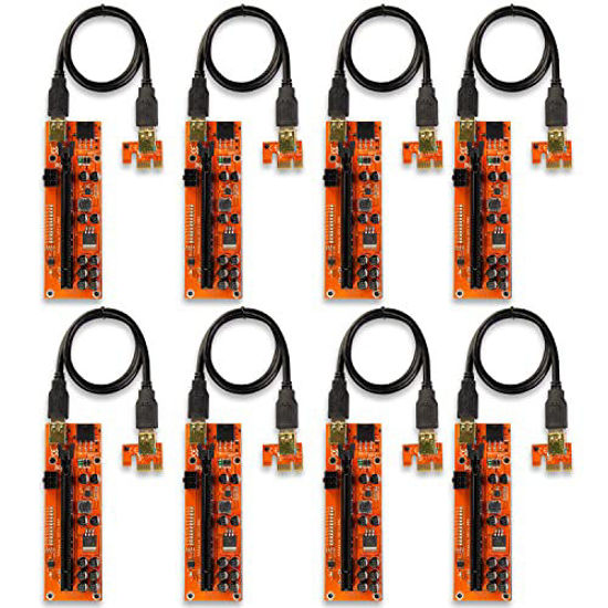 Picture of AAAwave PCIE Riser VER 011 PRO 1x to 16x Graphic Extension for GPU Mining 60cm USB 3.0 Cable, 10 Solid Capacitors, 12 Led Lights, 2X 6PIN and 2 Power Options (Pack of 8)