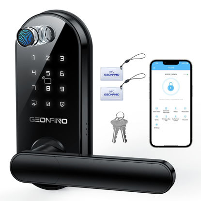 Picture of Smart Door Lock 6-in-1 Electronic Door Lock for Front Door Fingerprint Door Lock with Anti-Peeping, Auto-Lock Black Keyless Door Lock Digital Lock with Electric Door Knob, Biometric Handle for Home