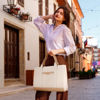 Picture of Missnine Tote Bag Canvas Laptop Bag 15.6 inch Briefcase for Women Large Capacity Handbag for Office, College, Travel (Croc-embossed Light Khaki)