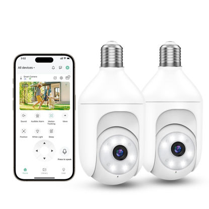 Picture of Recacam 2Packs 2K Bulb Security Cameras Wireless Outdoor Indoor, 2.4GHz WiFi Cameras for Home Security with Spotlight, Color Night Vision, Motion Detection, 2-Way Audio, Audible Alarm