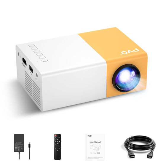 Picture of Mini Projector, PVO Portable Projector for Cartoon, Kids Gift, Outdoor Movie Projector, LED Pico Video Projector for Home Theater, video can directly mirror to the projector through a data cable
