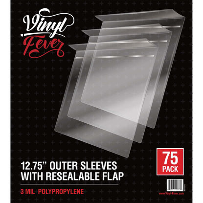 Picture of Resealable Record Outer Sleeves for 12" Vinyl Records (75 Pack) | 3 Mil Polypropylene Covers with Flap | Premium Vinyl Protective Sleeves That Cover and Seal Albums Completely to Prevent Damage