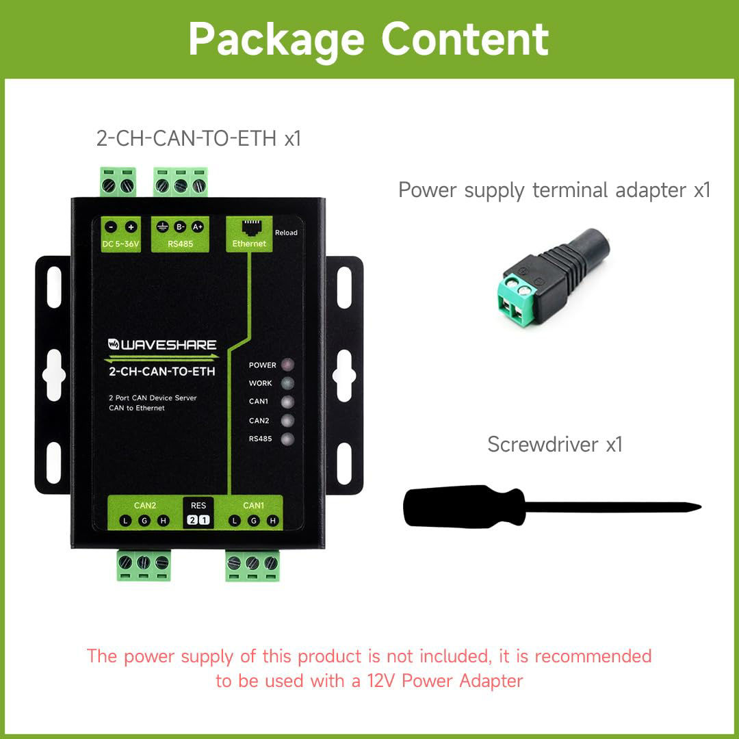 GetUSCart- Waveshare Industrial Grade 2-Ch CAN to Ethernet Server, 2-Ch ...
