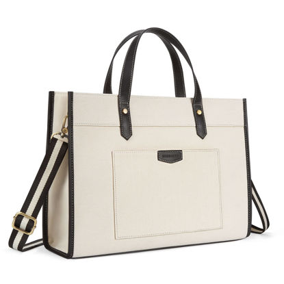Picture of Missnine Laptop Tote Bag Canvas Laptop Bag 15.6 inch Work Shoulder Bags Casual Briefcase Handbag for Travel, Office, College