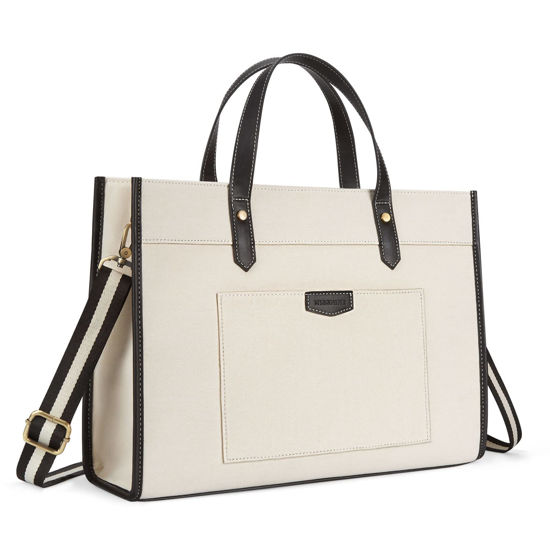 Picture of Missnine Laptop Tote Bag Canvas Laptop Bag 15.6 inch Work Shoulder Bags Casual Briefcase Handbag for Travel, Office, College