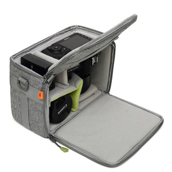 Picture of svatin Camera Insert Bag,Shockproof &Pressure-proof Dual Opening Camera Lens Cube Case Bag,Digital DSLR SLR Mirrorless Cameras Accessories Storage Pouch Compatible for Canon,Nikon,Sony,Panasonic（S）