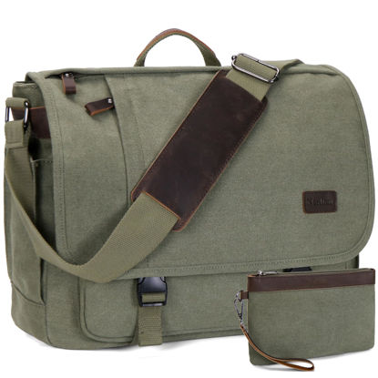 Picture of Nerlion Messenger Bag for Men 17-17.3 Inch Laptop Bag Canvas Water-resistant Computer Bag Shoulder Bag Work Briefcase Bookbag for College (Green)