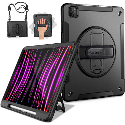 Picture of Miesherk Case for iPad Pro 12.9 Inch 6th/5th/4th Generation, Military Grade Heavy Duty Shockproof iPad Pro 12.9 Case - Rotating Stand, Pencil Holder, Hand/Shoulder Strap, Black