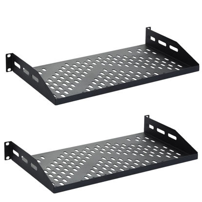 Picture of ThePromaster Server Vented Shelf - 2-Pack 19 Inches, 10'' Deep, 1U Universal Integration Server Vented Rack Mounting Tray For Good Airflow, Cantilever Mount, Device and Equipment Wall Mounting - Black