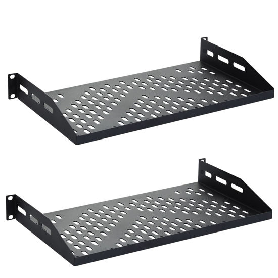 Picture of ThePromaster Server Vented Shelf - 2-Pack 19 Inches, 10'' Deep, 1U Universal Integration Server Vented Rack Mounting Tray For Good Airflow, Cantilever Mount, Device and Equipment Wall Mounting - Black