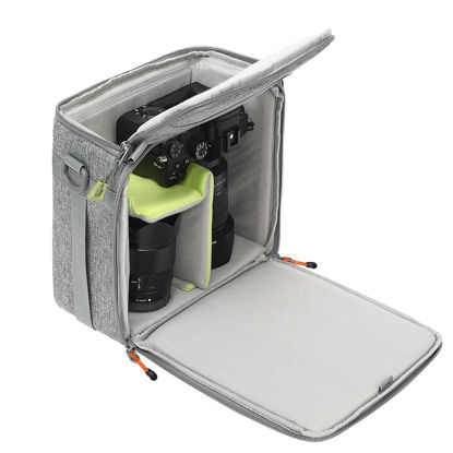 Picture of svatin Mini SLR Camera Insert Bag,Shockproof &Pressure-proof Dual Opening Camera Lens Cube Case Bag,Digital DSLR Mirrorless Cameras Accessories Storage Pouch Compatible for Canon,Sony,Fuji (XXS Gray)