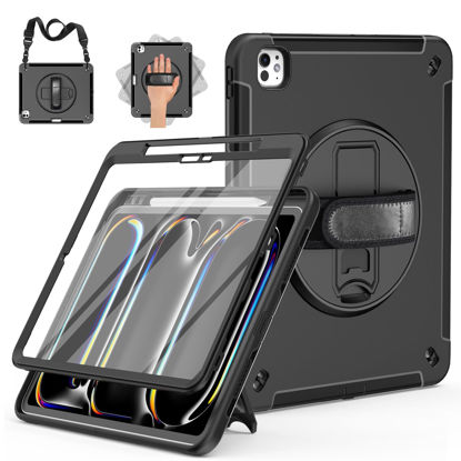 Picture of Miesherk Case for iPad Pro 13 Inch, Military Grade Heavy Duty Shockproof iPad 13 M4 Case (2024, 7th Generation) - Screen Protector, Rotating Stand, Pencil Holder, Hand/Shoulder Strap, Black