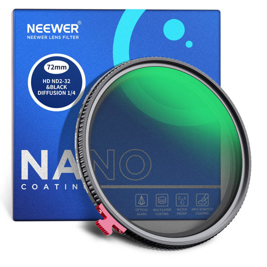 Picture of NEEWER 72mm Black Diffusion 1/4 Effect with ND2-ND32 Variable ND Filter 2 in 1, HD Neutral Density Filter with Mist Dreamy Cinematic Features, Water Repellent/Scratch Resistant/Dust Proof, No X Cross