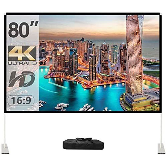 Picture of Projector Screen with Stand 80 inch Portable Projection Screen 16:9 4K HD Projections Movies Screen with Carry Bag for Indoor Outdoor Home Theater Backyard Cinema Travel
