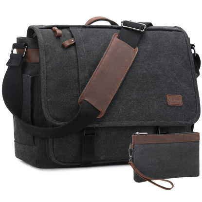 Picture of Nerlion Messenger Bag for Men 17-17.3 Inch Laptop Bag Canvas Water-resistant Computer Bag Shoulder Bag Work Briefcase Bookbag for College (Dark Gray)