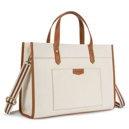 Picture of Missnine Laptop Tote Bag Canvas Laptop Bag 15.6 inch Work Shoulder Bags Casual Briefcase Handbag for Travel, Office, College