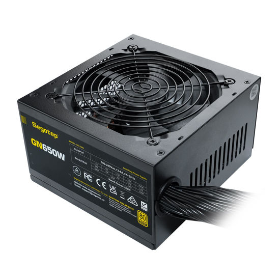 Picture of Segotep 650W 80 Plus Gold Certified Non-Modular ATX Power Supply with 6+2 Pin Connectors PFC Protection and RoHS Compliance, 120mm Silent Fan Gaming PSU GN-650 Black