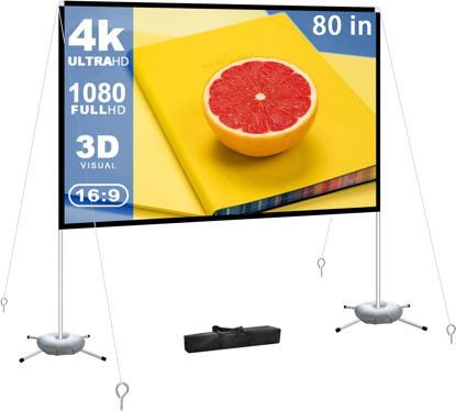 Picture of Projector Screen Portable Outdoor Movie: Projection Screens Stand 4K Cinema 80 inch for Camping
