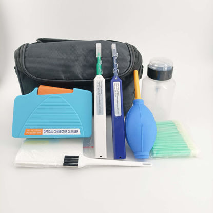 Picture of QIIRUN Fiber Optic Cleaning Kit FTTH Optical Fiber Cleaner Tools with Fiber Cleaning Cassette for FC SC ST LC MU Connectors, 1.25mm/2.5mm Fiber Cleaner Pens, Cleaning Swabs Wipes