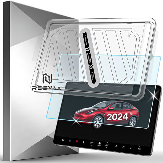 Picture of REEVAA 2024 Upgrade Tesla Model Y /3 Accessories - Matte Screen Protector [Anti-glare & Anti-Fingerprint] 9H Tempered Glass for Model Y(2024~2020) Model 3(2023~2017), with Alignment Kit, 15"