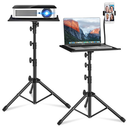 Picture of Projector Stand,Laptop Tripod Stand Adjustable Height up to 47.2 Inch with Gooseneck Phone Holder, Portable for Outdoor Movies-Detachable Computer DJ Racks Holder Mount