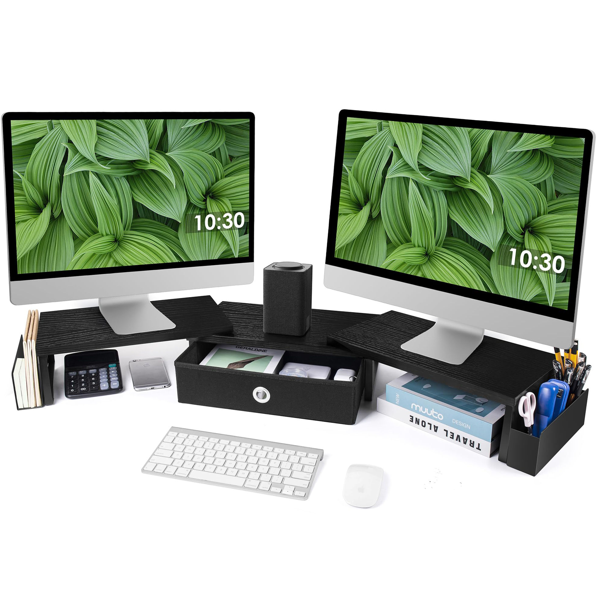 GetUSCart- Dual Monitor Stand Riser w/ Drawer & Metal Leg, Large ...