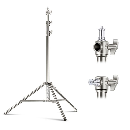 Picture of NEEWER 7.2ft/2.2m Stainless Steel Light Stand, Spring Cushioned Heavy Duty Photography Tripod Stand with 1/4” to 3/8” Screw Adapter for Strobe,LED Video Light,Ring Light, Monolight, Softbox