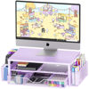 Picture of OPNICE Desk Organizers and Accessories, 2-Tier Computer Monitor Stand for Desk Organizer with Drawer and 2 Pen Holders, Office Desk Accessories Workspace Desktop Organizers for Office Supplies, Purple